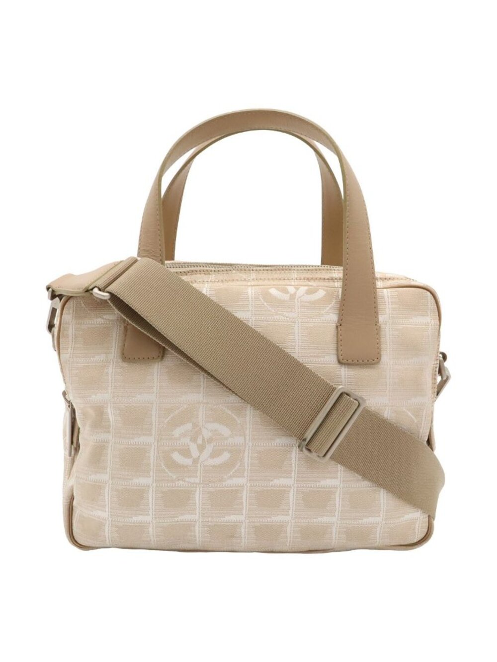 Chanel New Travel Line Tote Mini Bag 2-Way Nylon Jacquard Leather Beige